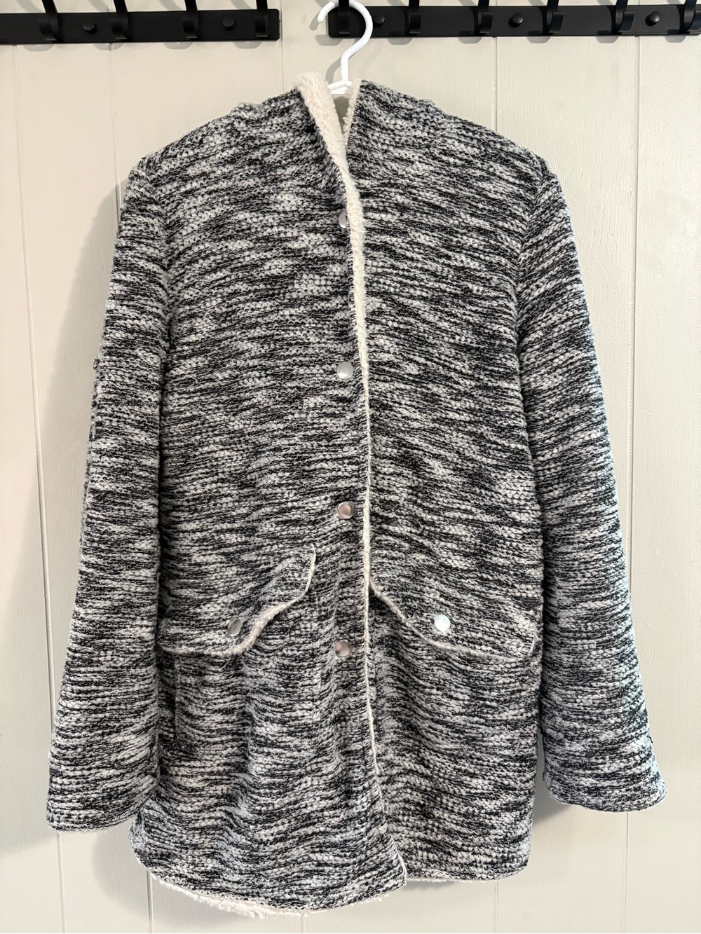 Dex Hooded Sherpa-Lined Jacket in Black & White Marled - Picture 6 of 6